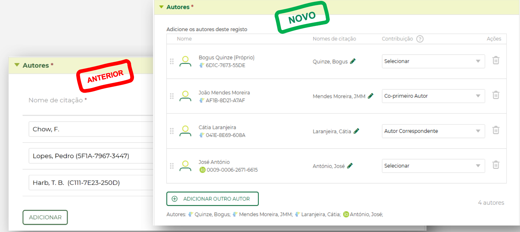 Nova funcionalidade de Coautores